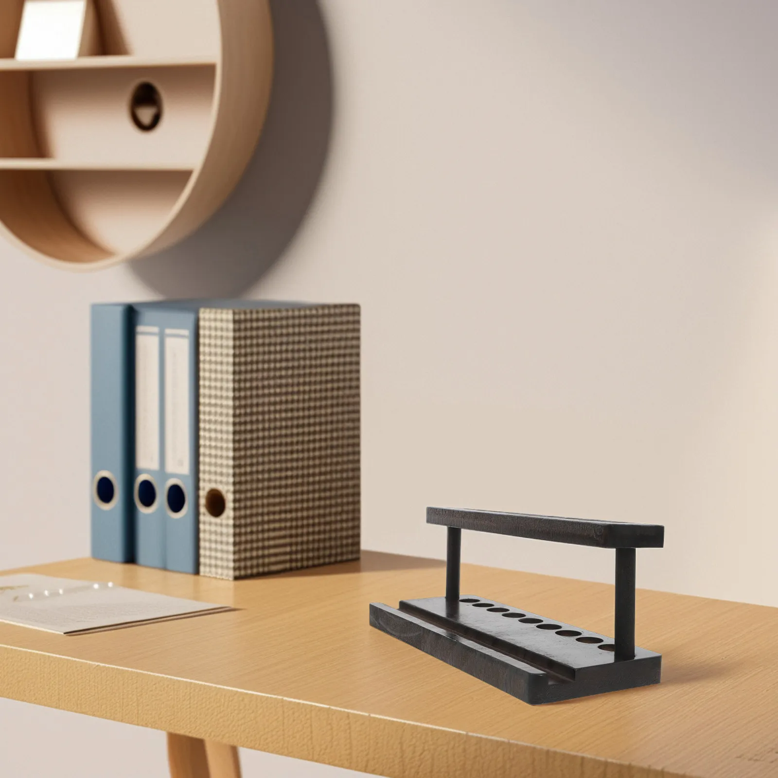 Wooden Pen Holder Phone Stand Desktop Organizer Solid Wood Pencil Storage for Office Desk and Home