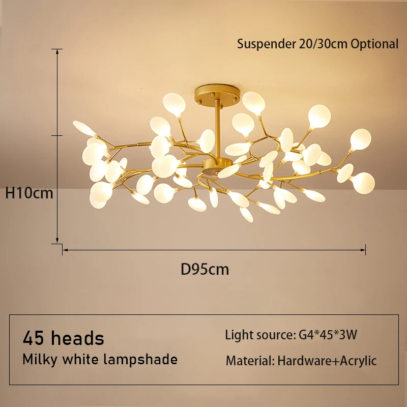 SANDYHA Moderne Milchig Weiß Zweig Pendent Lampe Kreative Firefly Stil Kronleuchter Wohnzimmer Schlafzimmer Esszimmer Hotel Dekorative Beleuchtung