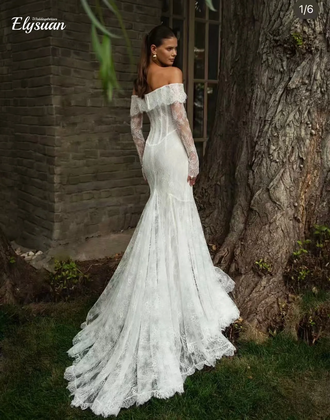 カスタムメイドのエレガントなマーメイドウェディングドレス、オフショルダー、ロングスリーブ、レースのブライダルドレス、フォーマルなウェディングボール、プロムガウン