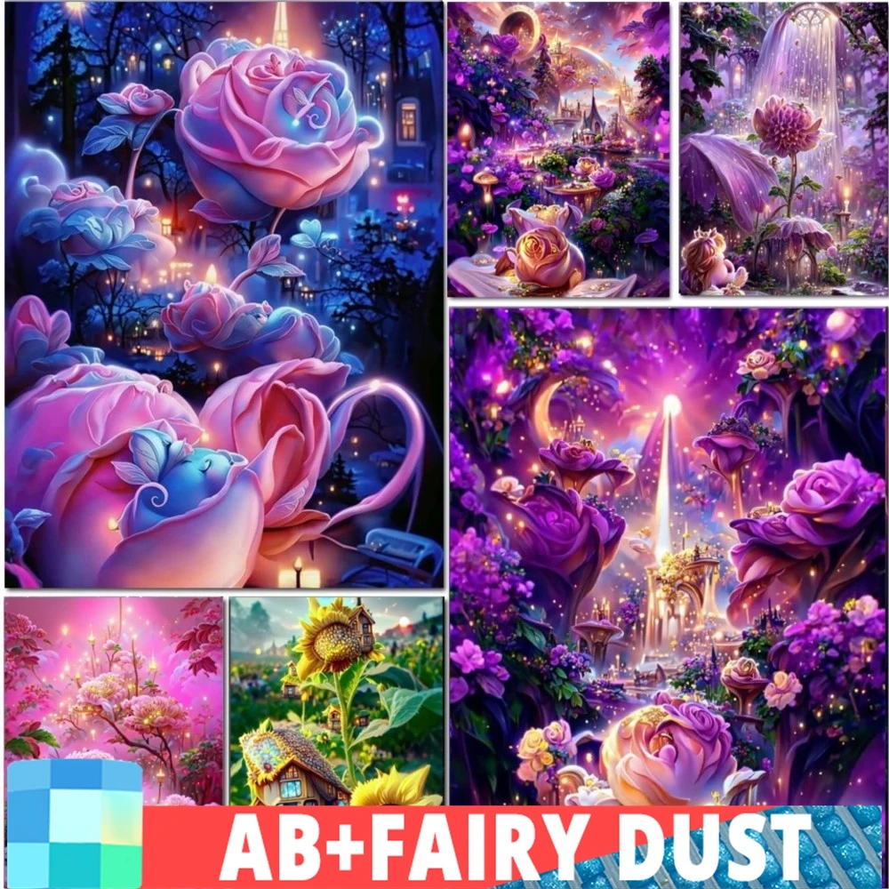 AB Fairy Dust 5d Diy Diamond Painting New Flower Rhinestone Dream Landscape Full Embroidery Rose Castle Mosaic Cross Stitch