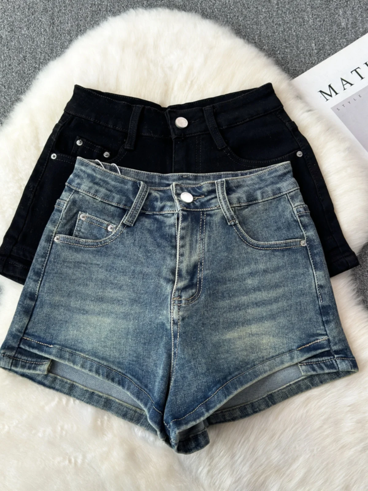 

American Style Vintage Stretch Denim Shorts Women Summer Irregular High Waist Warp Hip Jeans Sexy Slim All-matched Hot Shorts