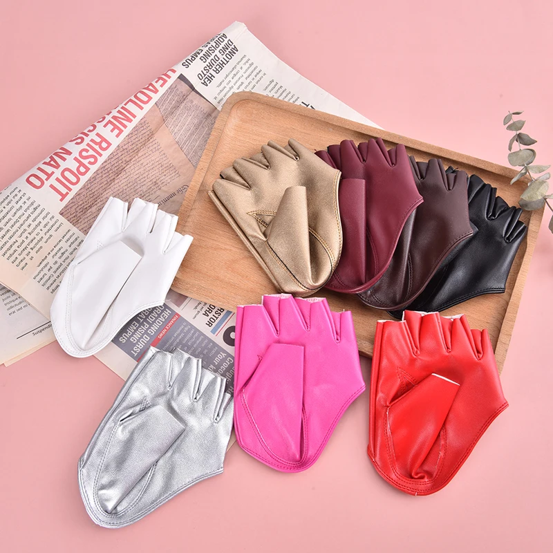 Faux Leather Gloves Fashion Woman Lady Trendy Tight Half Palm Finger Gloves Imitation Pu Leather Fingerless Cosplay Mittens