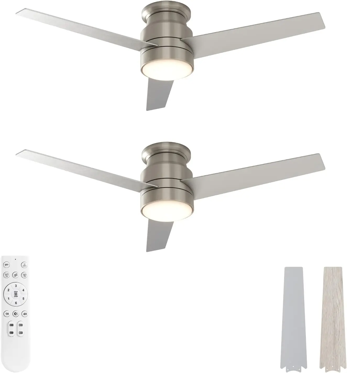 Flush Mount Ceiling Fans with Lights and Remote Control, 52-Inch,3 CCT Dimmable Light, Reversible Noiseless 6 Speeds