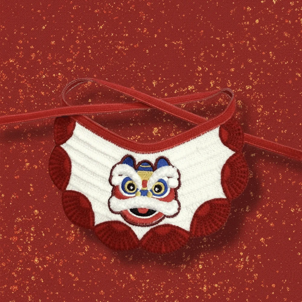 

Cartoon Pet Lion Dance Scarf Adjustable Comfortable Dog Drool Bib Embroidery Lucky Blessing Cat Knitted Drool Towel Photo Props