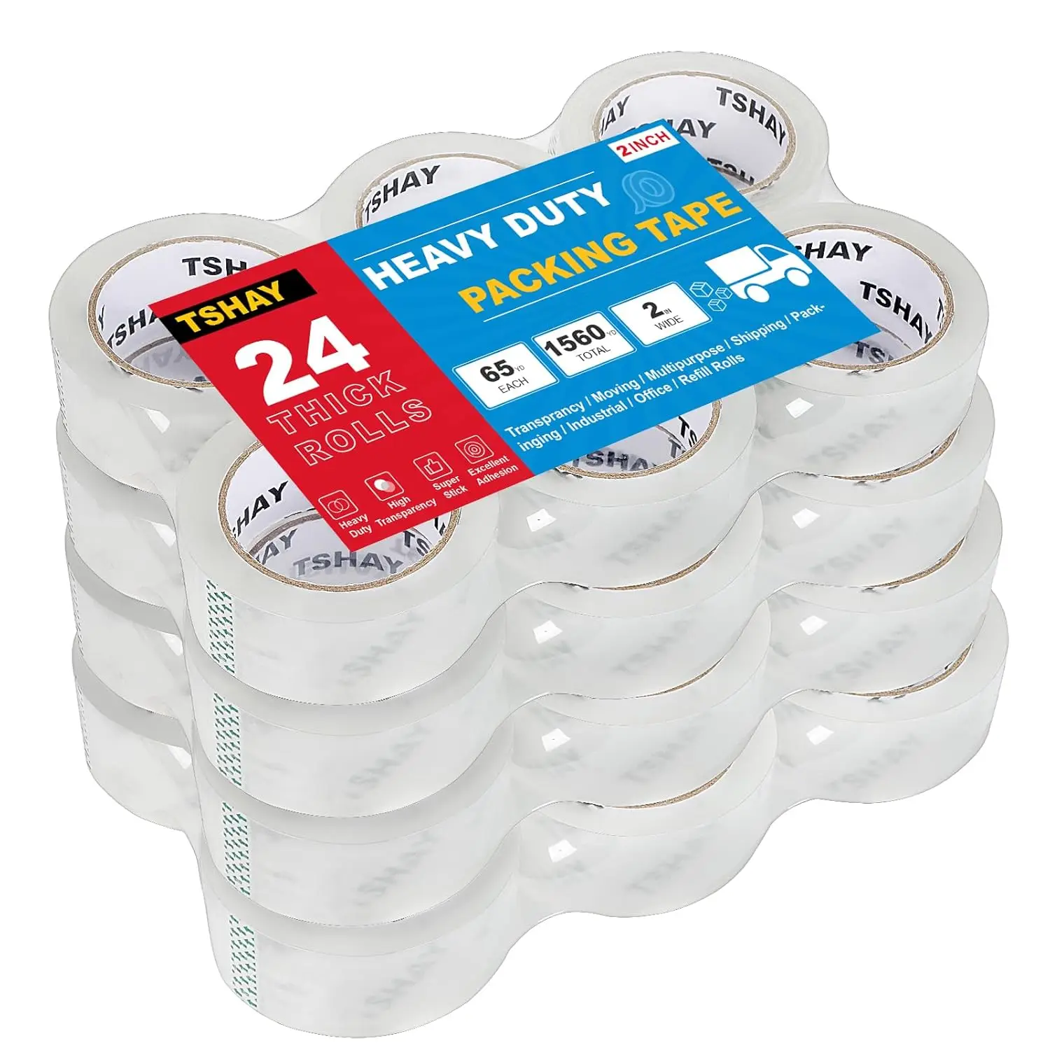 

Packing Tape, 24 Pack Heavy Duty Shipping and Moving Packing Tape, Clear, Packing and Moving Supplies, 2.0 inch Wide, 65