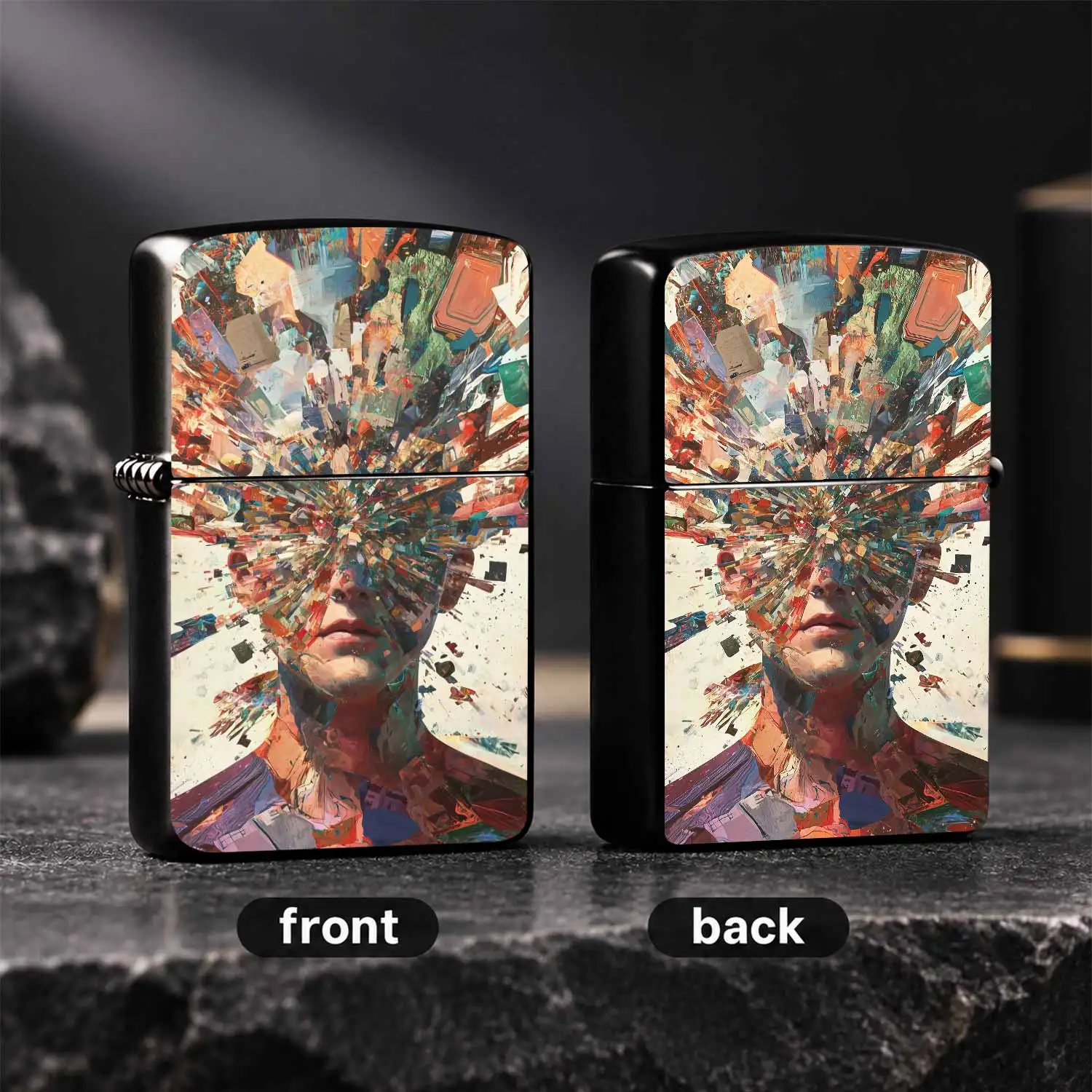 Creative Fragment Art Portrait Printed Lighter, Trendy Abstract Colorful Visual Style Unique Decor Accessory, Practical Portable Item Suitable For All Scenarios Like Daily Trip Outdoor Gathering, Special Chic Present For Yourself And Your F