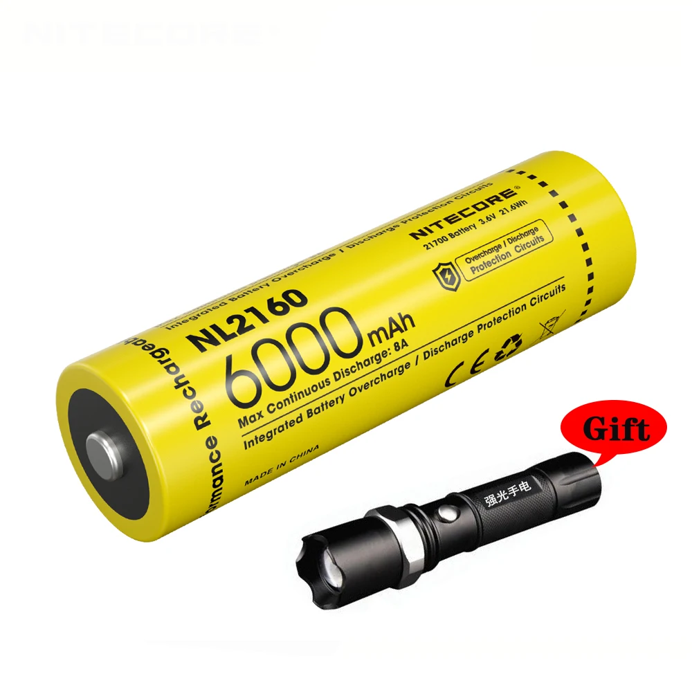 New Generation 21700 Li-ion Rechargeable Battery NITECORE  NL2160 Flashlight battery 21.6Wh Mercury free and lead free battery