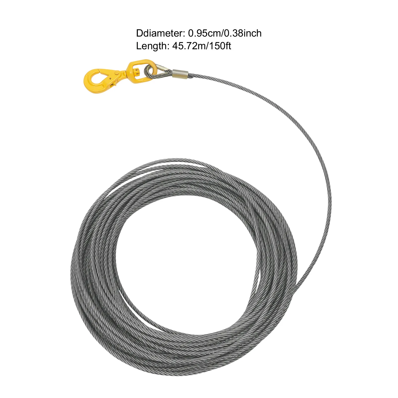 

3/8"x150ft Winch Cable with Self Locking Hook, Wire Rope with Swivel Hook, Wire Rope Winch Cable