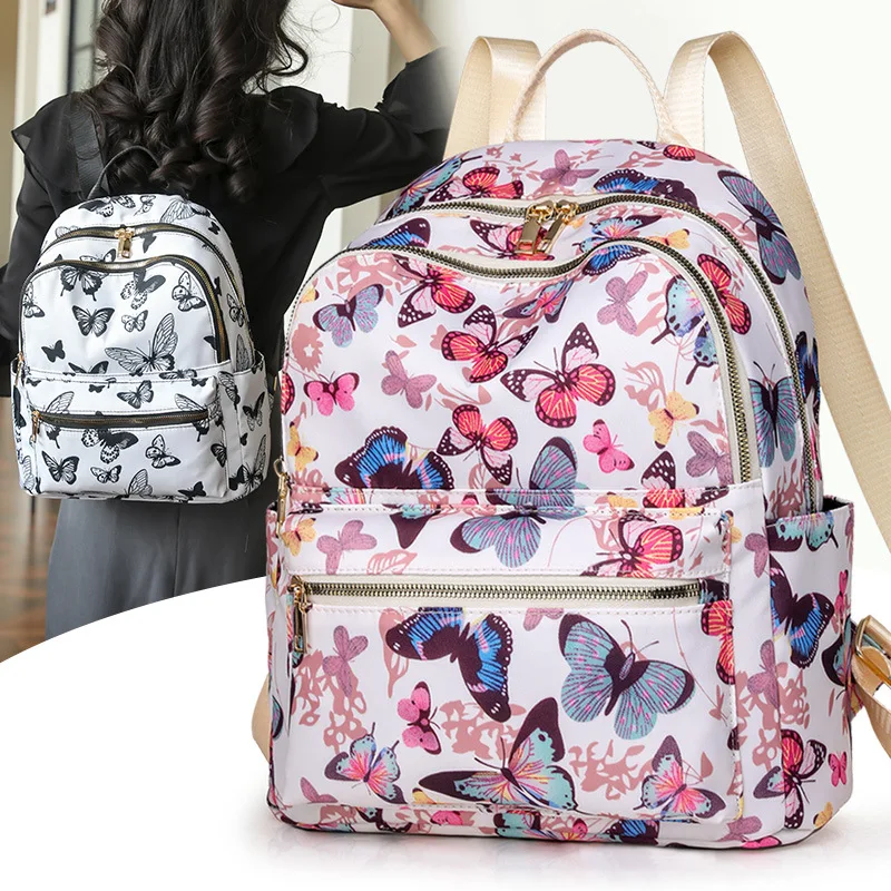 حقيبة ظهر من النايلون بطباعة فراشة، متعددة الجيوب، متعددة الاستخدامات للتنقل اليومي، والسفر والاستخدام الكاجوال، أنيقة، خيارات للنساء المراهقات #1