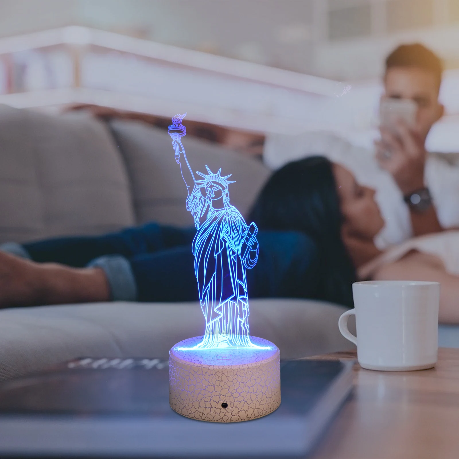 LED kleine tafellamp 3D Touch USB opladen veelkleurig vrijheidsbeeld nachtlampje voor slaapkamer woonkamer decor