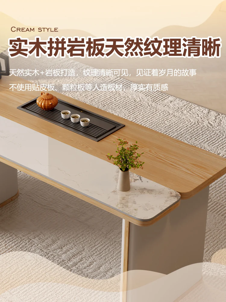 

Modern solid wood tea table cream log style home balcony living room small leisure 2025 new kung fu tea table