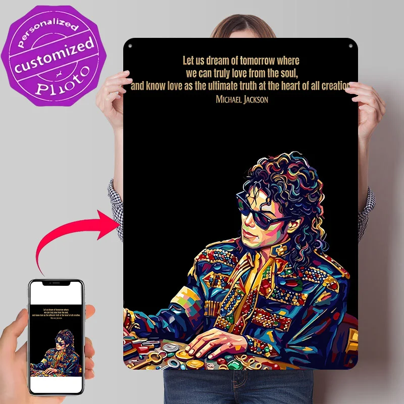 Michael Jackson Pop Art Quote Personalized 3D Textured Metal Poster Wall Art Vintage Tin Signs for Decoration Room Decor Luxury