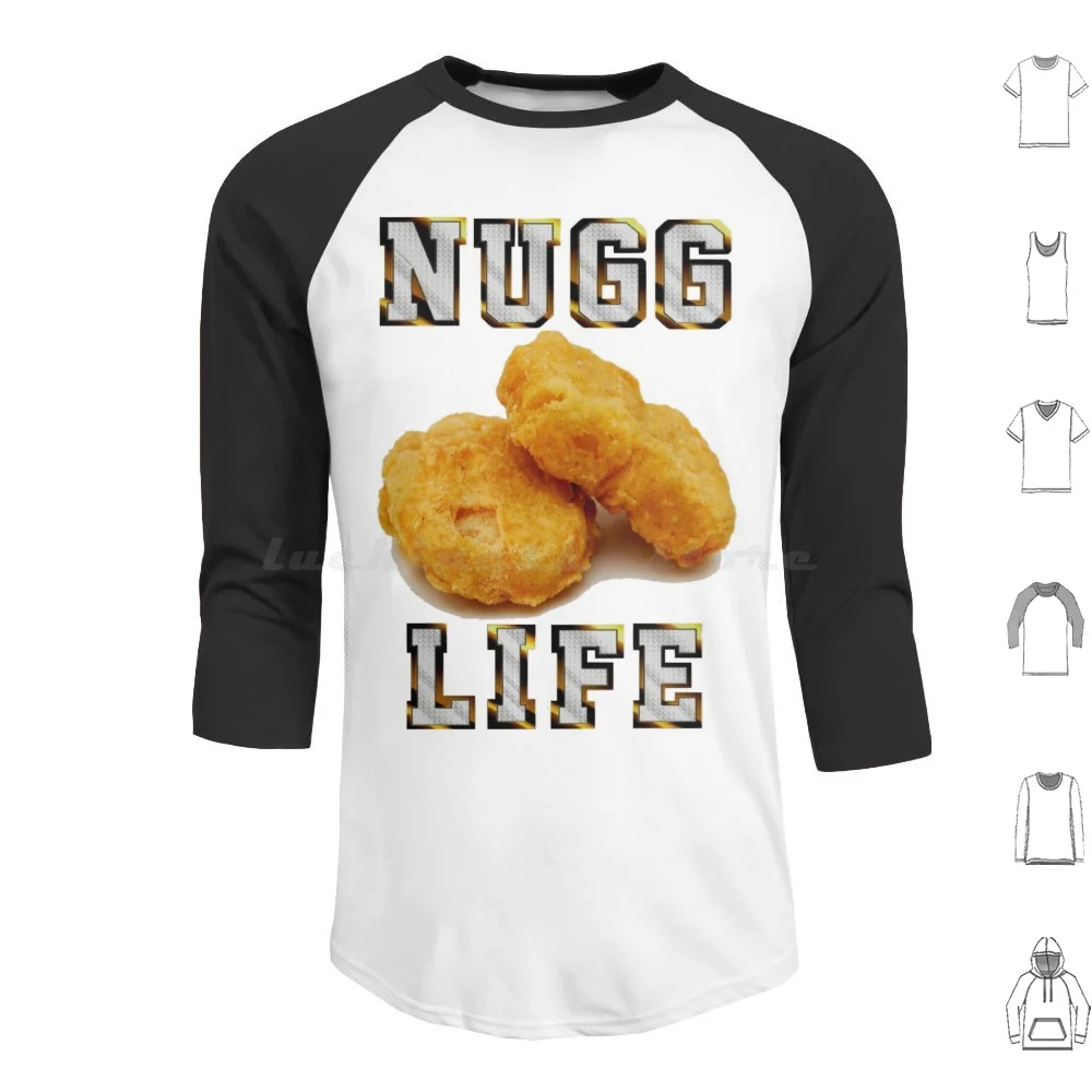 Camiseta Nugg Life com capuz de manga comprida masculina e feminina, engraçada, ofensiva, rude, para academia, treino, nuggets de frango