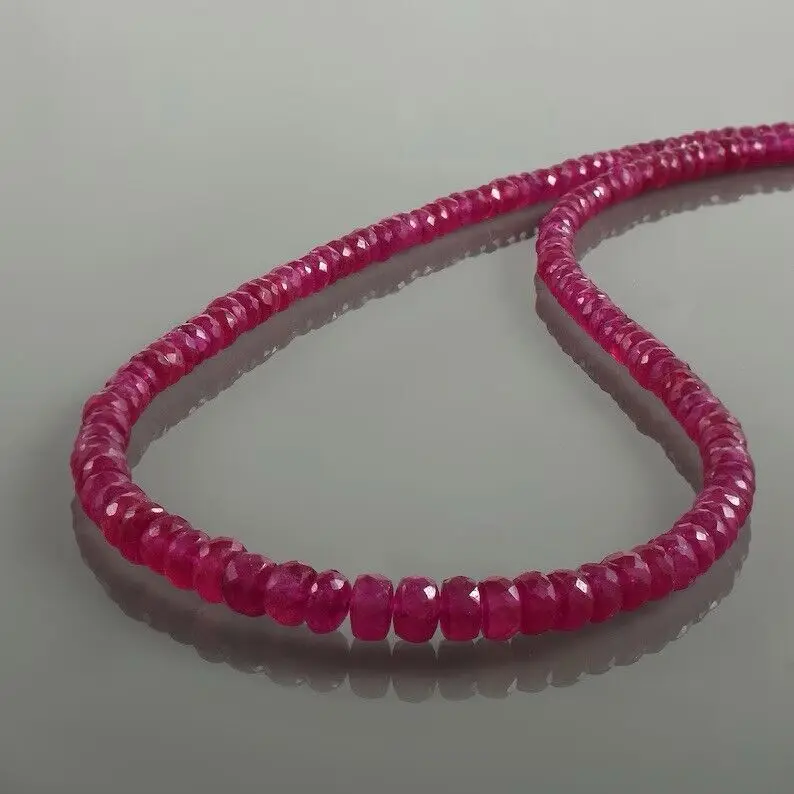 

Natural Red Ruby Round Faceted Beaded Necklace (4-2mm)