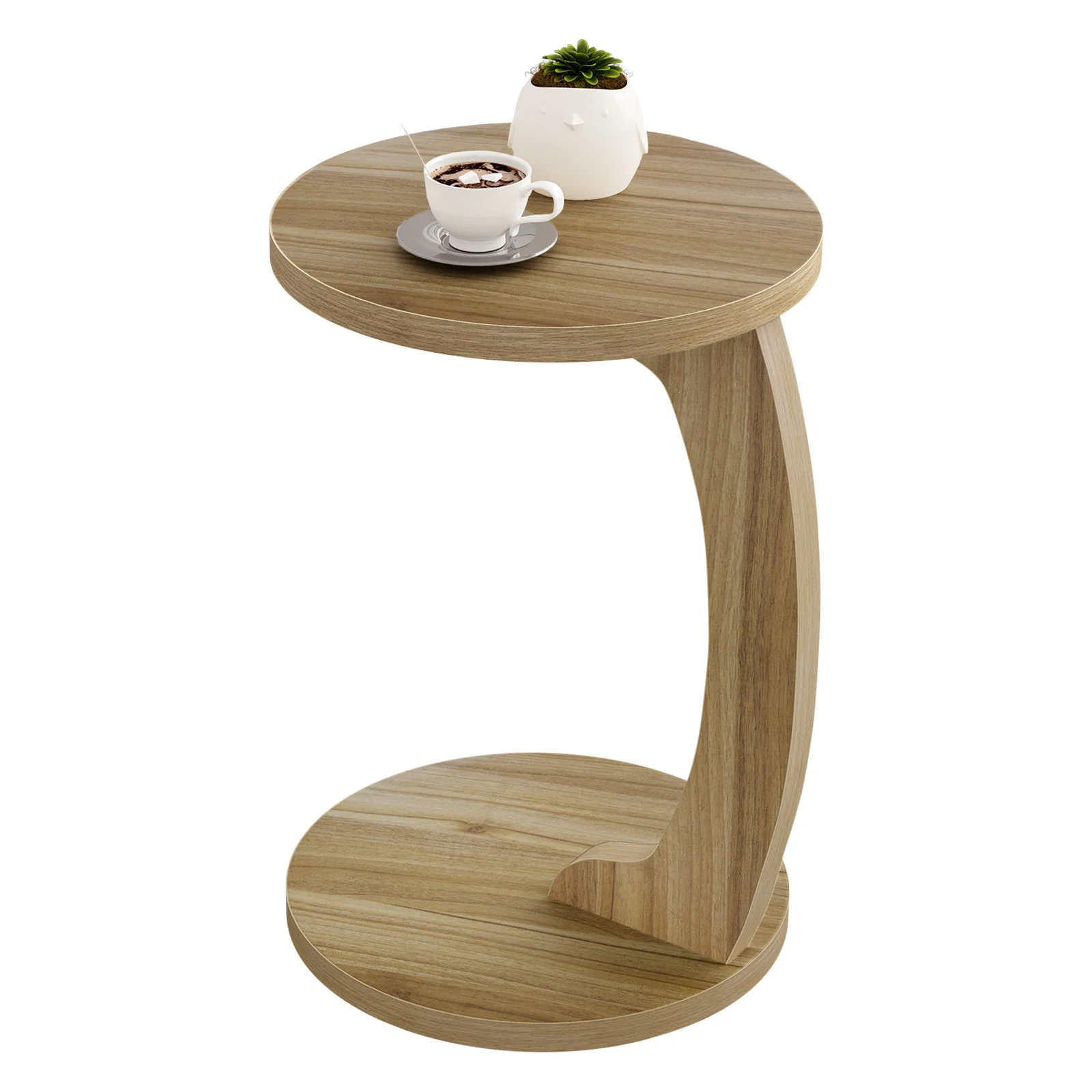 WOLTU C-förmiger Couchtisch, Beistelltisch, runder Sofatisch, Wohnzimmer, kleiner Aufbewahrungstisch für Sofa, Couch, Bett, Heimbüro, Dekoration