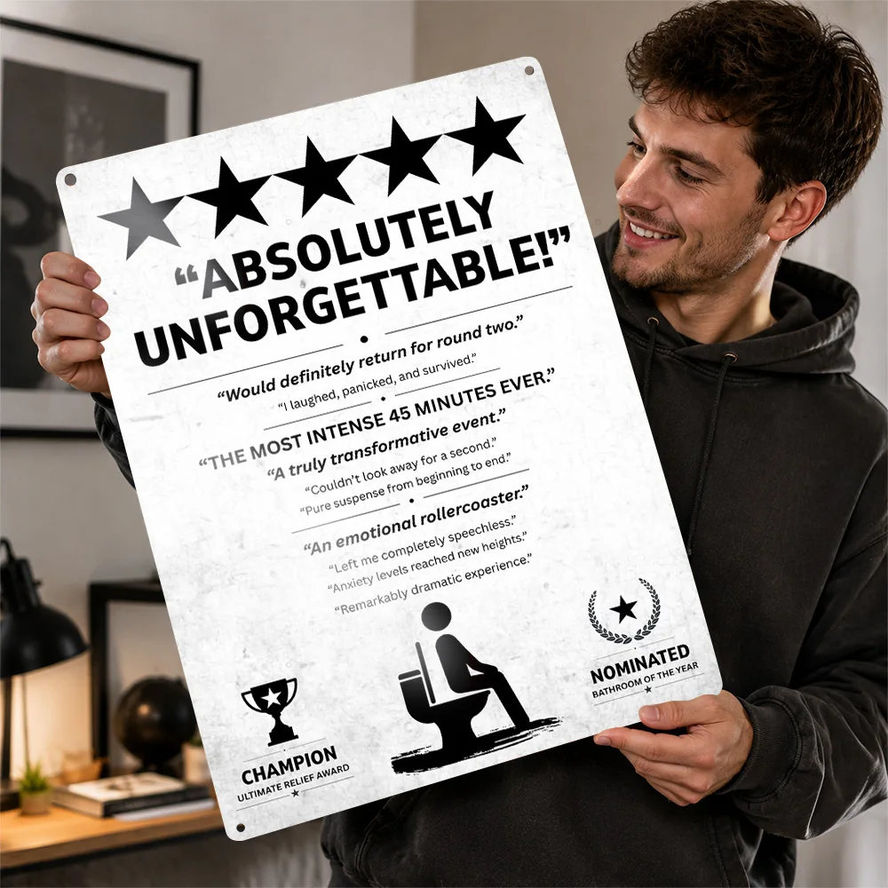 Funny 5 Star Bathroom Review Metal Poster Perfect Gift for Fans Lovers Customized Wall Art Metal Sign for Garage Decoration Home