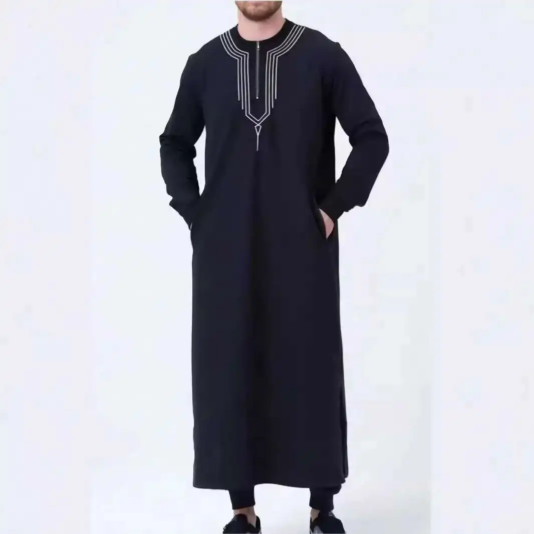 

2025 Muslim Arab Loose Embroidered Men's Casual Robe 2025 Muslim Long Dress Robe Abaya Ramadan Dubai Luxury Islam Elegant