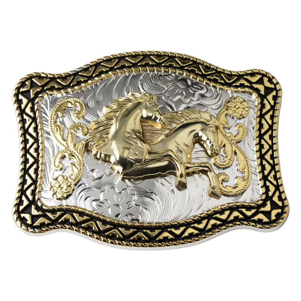 Golden Horse Belt Buckle Double Color Cowboy Big