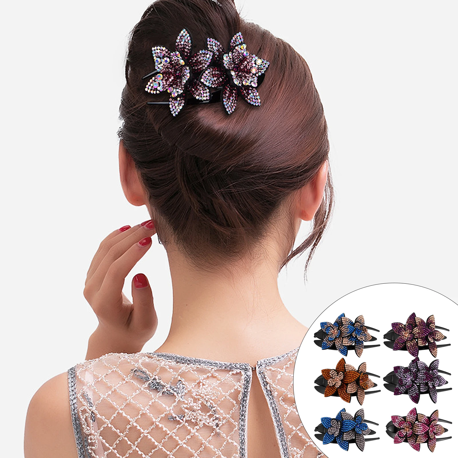 

6 Pcs The Flowers Duckbill Clip Travel Hair Clips Styling Plastic Women Rhinestone Floral