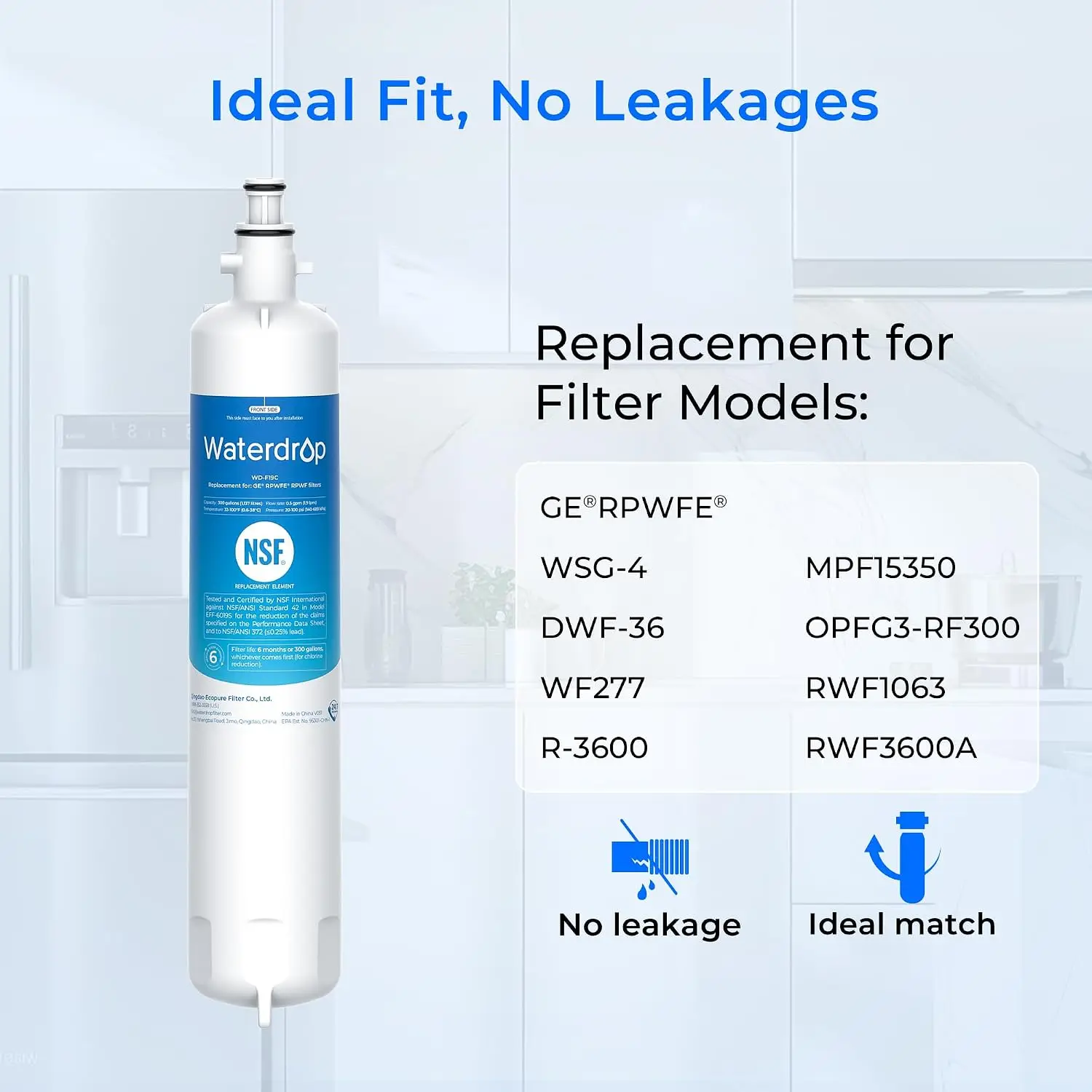 Waterdrop WD-F19C Water Filter Replacement for GE® RPWFE® | Replacement for GE® RPWF (Built-in CHIP), GFE28GYNFS, GFE28GELDS