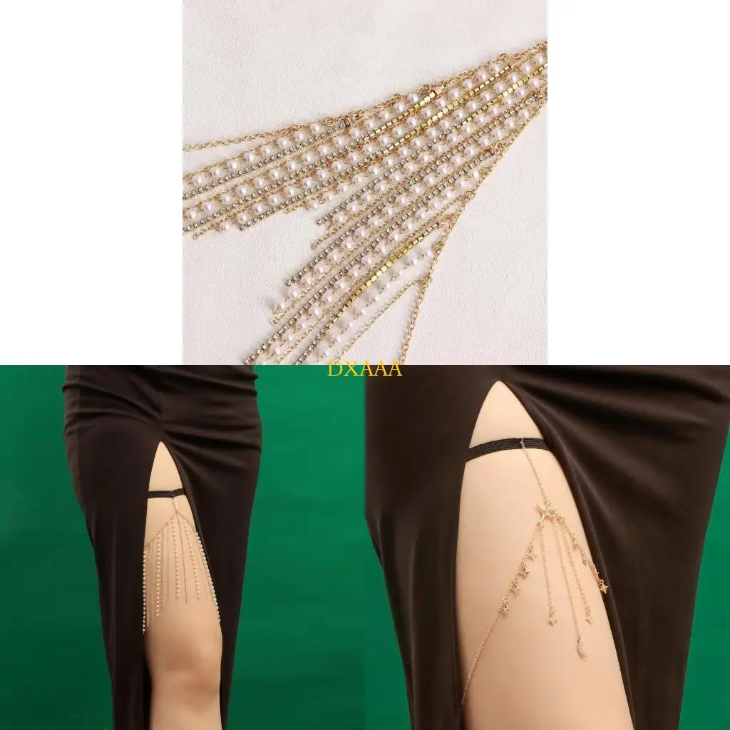 

DXAA Sexy Pearl Beads Thigh Chain Hot Girls Elastic Leg Body Chain Fashion Seaside Nightclub Party Dancer Singers Supplies