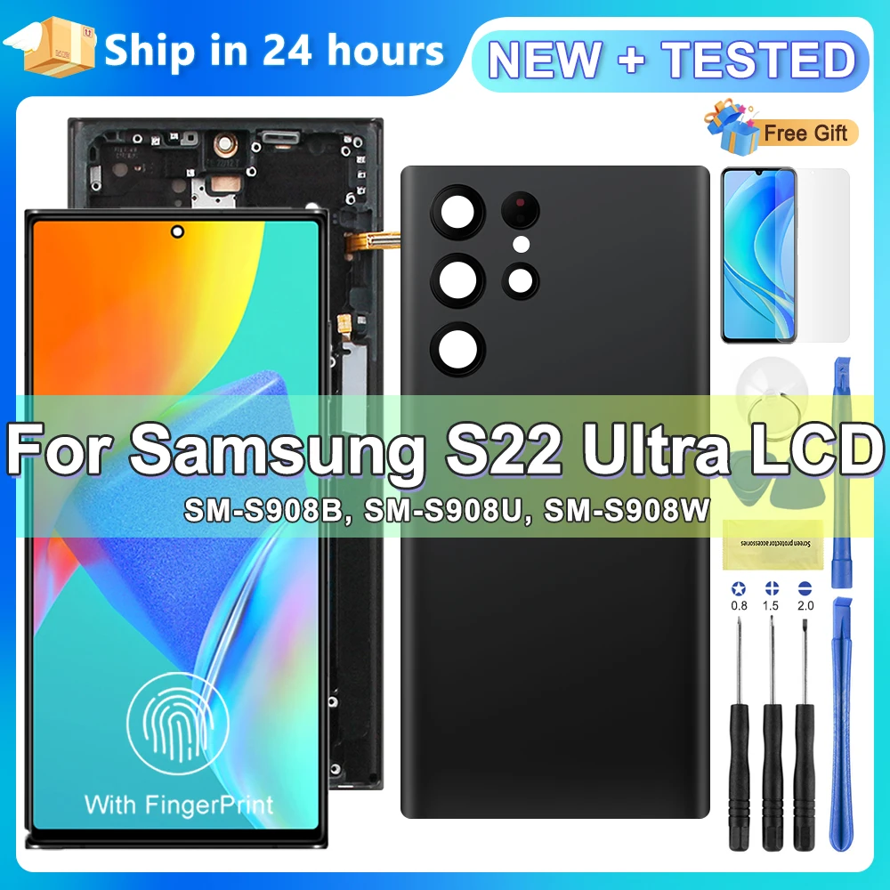 tft For Samsung Galaxy S22 Ultra 5G S908 S908B S908ULCD Display Touch Screen Digitizer Assembly Replacement Parts with Frame