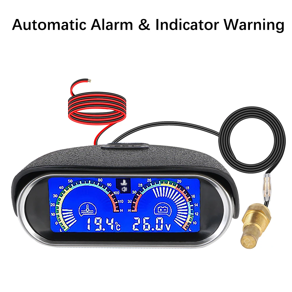 Autp Instrumentation Universal 9V-36V ​10mm M10 Temperature Sensor Digital Car Voltage Meter 2 In 1 Water Temp Meter