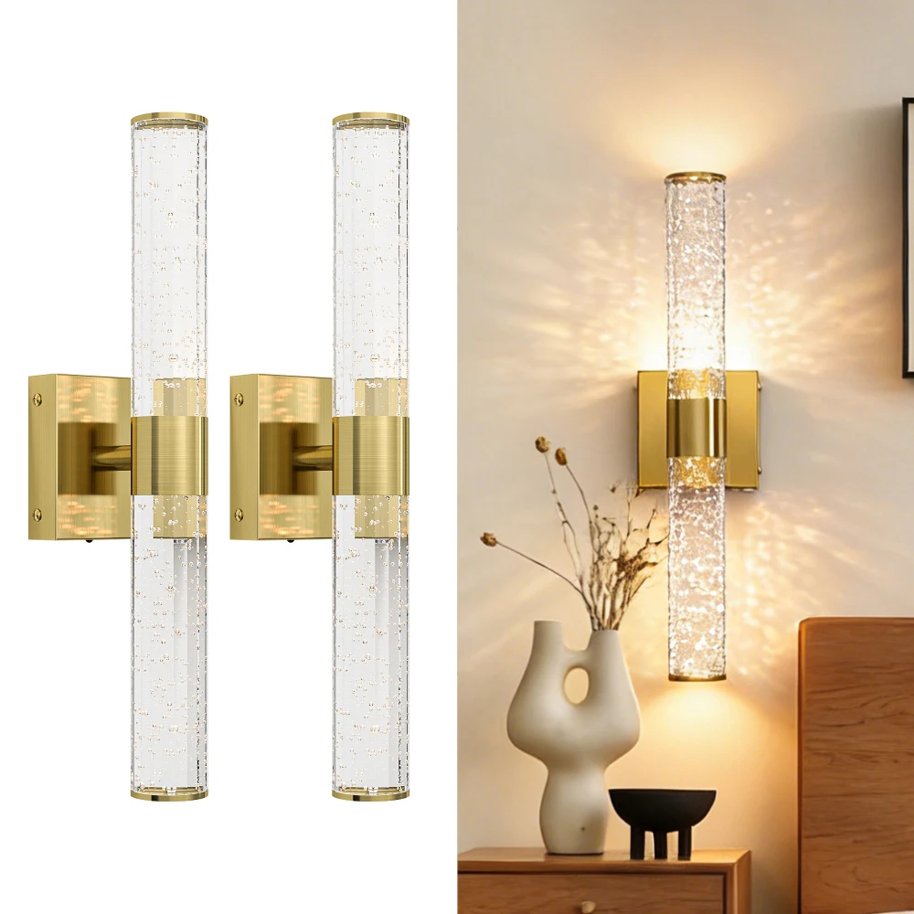 

2 PCS LED Bath Vanity Lights Over Mirror,3000K Warm Light,Modern Wall Sconce for Bed/Living/Hall,Gold