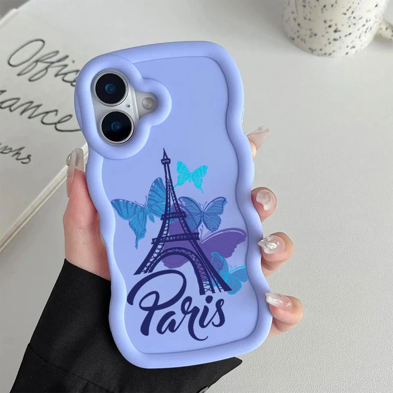 برج ايفل موضة موجة جراب هاتف آيفون X XR XS SE 4 11 12 13 14 15 16 16E 17 AIR PLUS PRO MAX غطاء ناعم