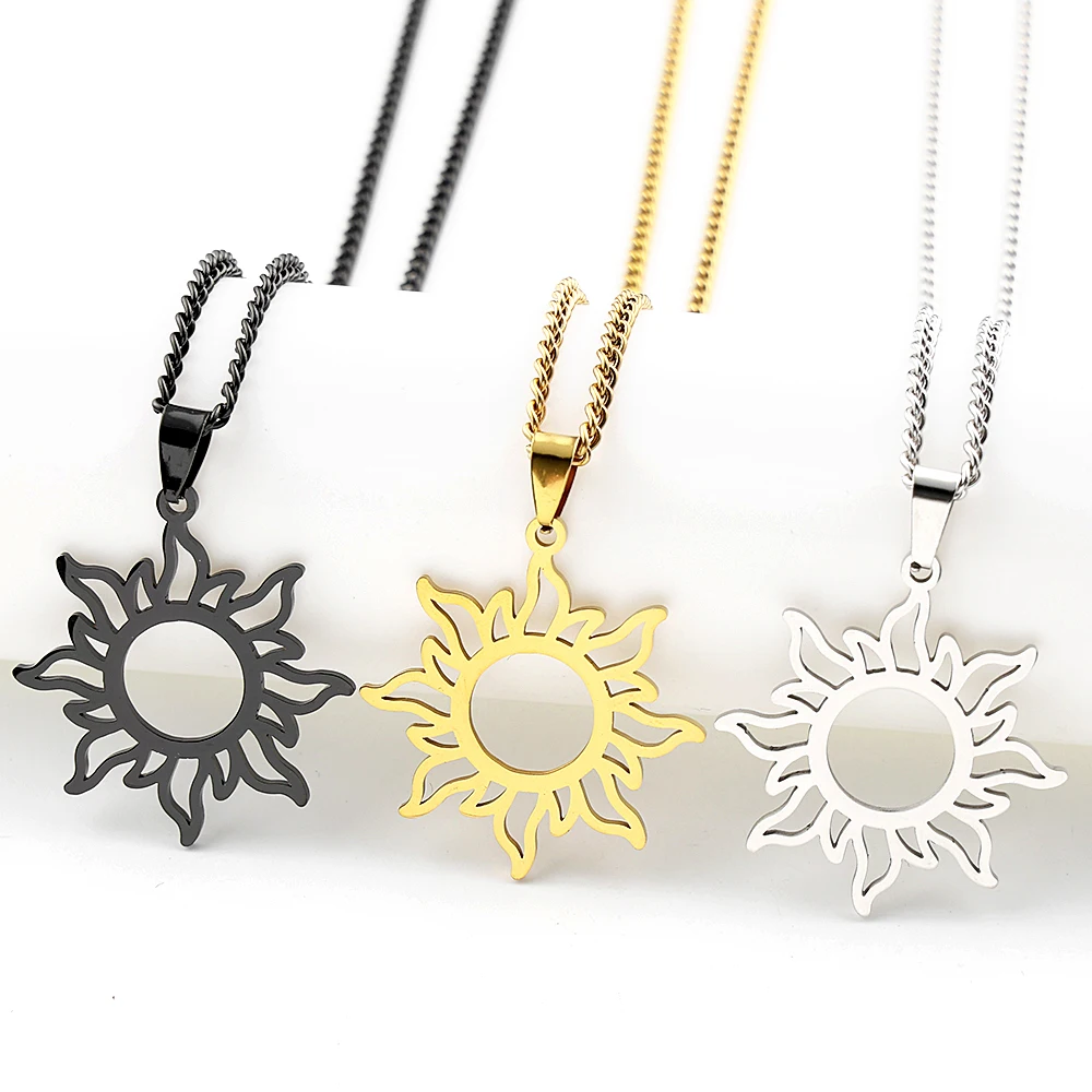 Collar de Luna y Sol para Mujer y Hombre, Acero Inoxidable, Piedra Oculta, Luna Creciente, Wicca, Joyería, collares de acero inoxidable