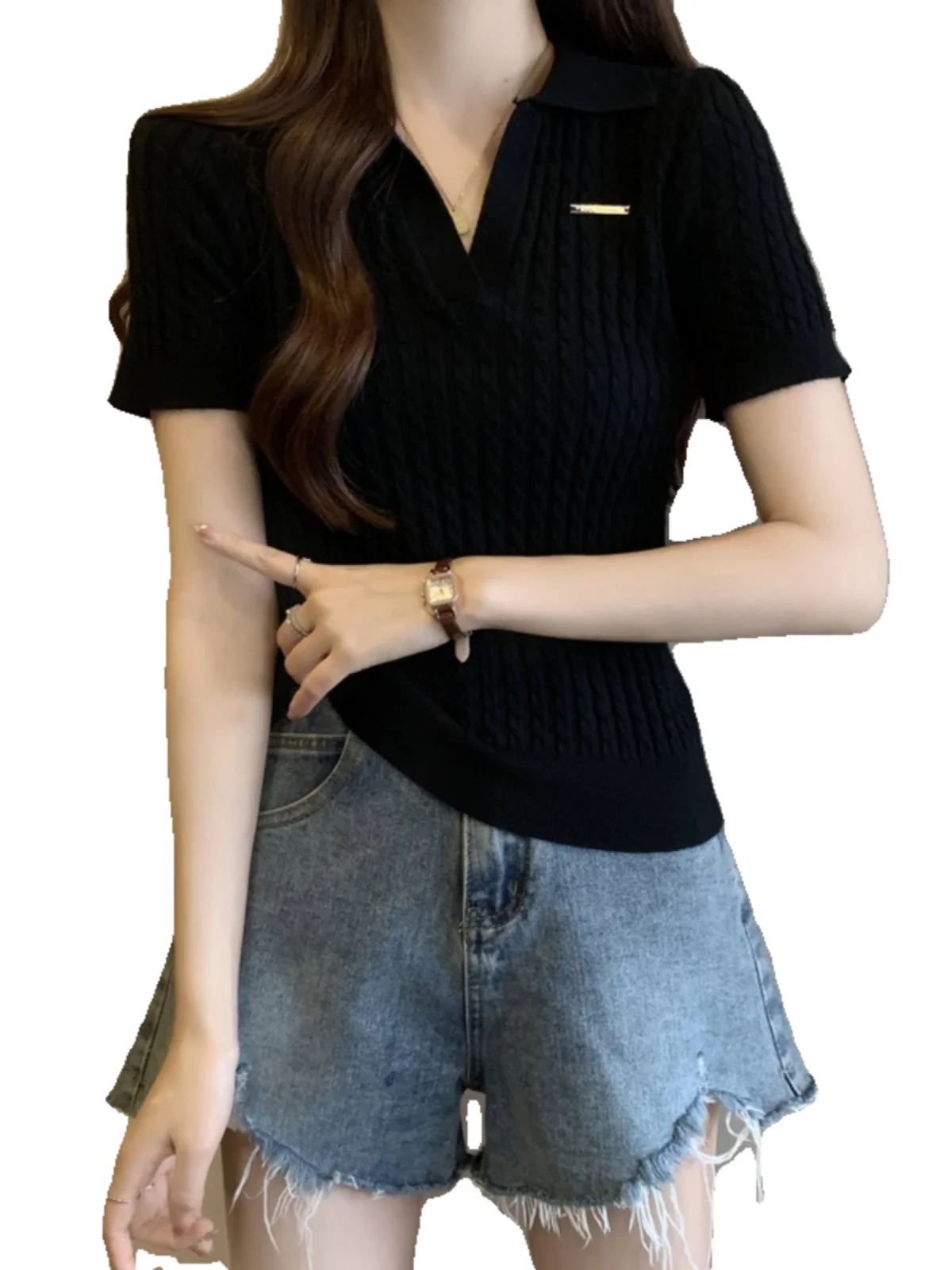 슬리밍 또는 아이스 실크 티셔츠 여성 여름 패션 안티에이징 탑 트렌디 한국 스타일 레귤러 핏 티셔츠