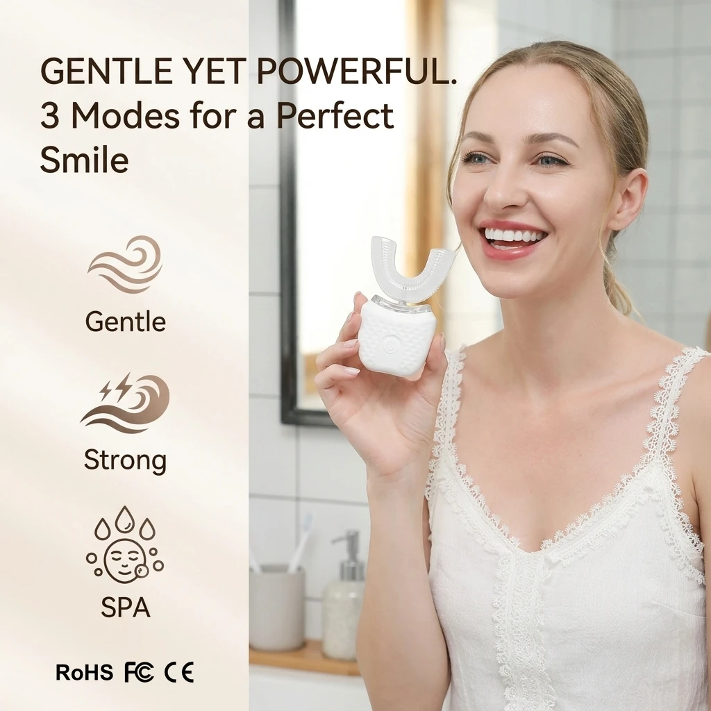 U-shaped Electric Toothbrush for Adults, 360° Sonic Automatic Toothbrush, 3 Modes, Maglev Motor, USB, IPX7 Waterproof
