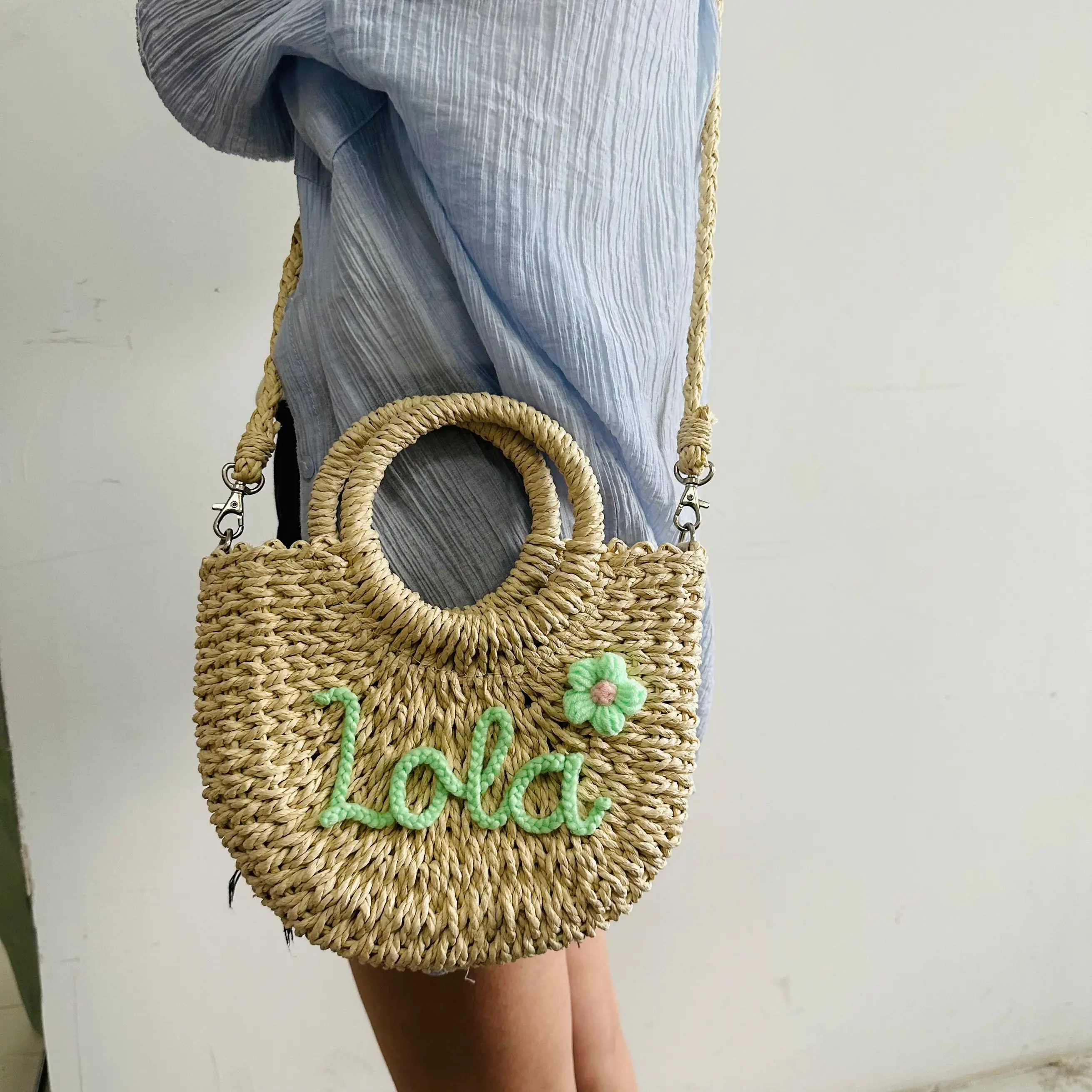 شخصية الصيف جولة القش حقيبة المرأة سعة كبيرة الجوف خارج بسيط ToteBag 2025 السيدات عطلة المنسوجة حقيبة كتف الشاطئ #3