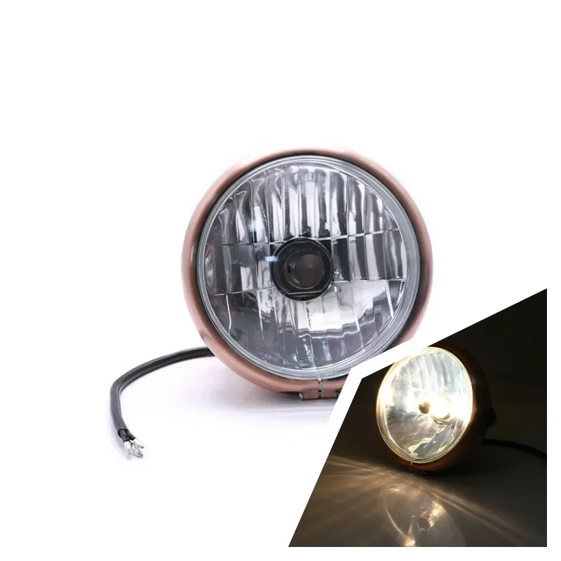 12V High/Low Beam Retro Round Headlight For Harley  Cafe Racer Cruiser Chopper
