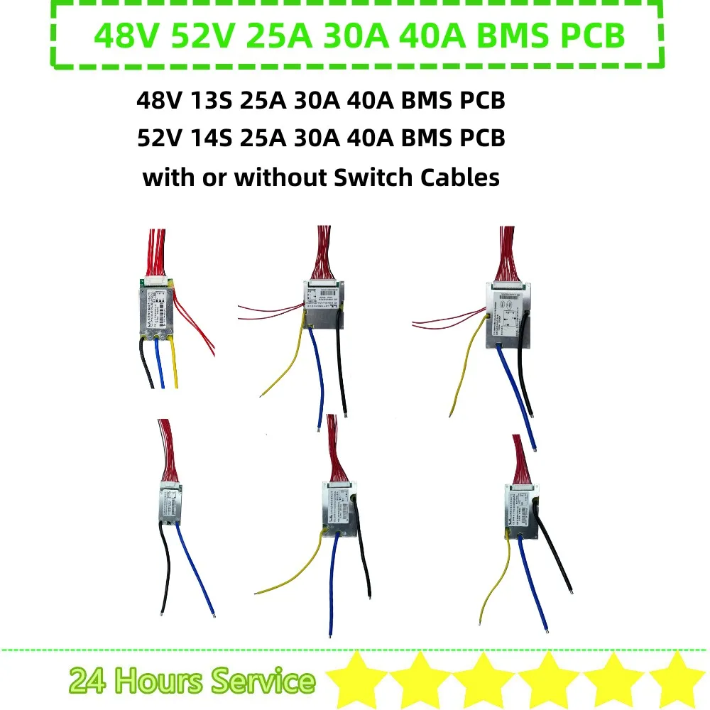 48V 52V 13S 14S 25A 30A 40A 25Ah 30Ah 40Ah BMS PCB akumulator litowo-jonowy BMS PCB z przełącznikiem lub bez kabli przełączających 52V 48V BMS