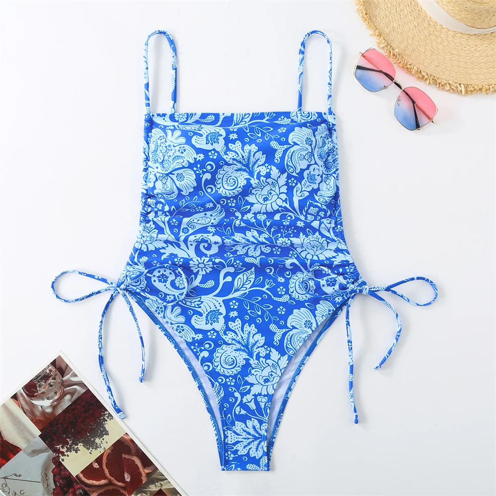 Conjunto de Bikini con estampado bohemio para Mujer, bañador Sexy con cordón, traje de baño de una pieza, traje de baño para playa