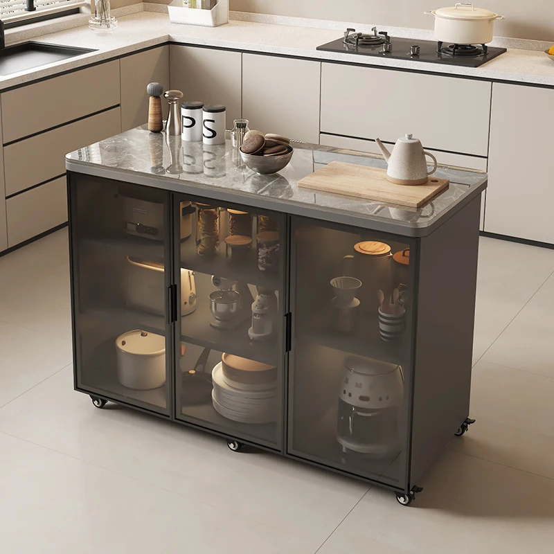 Slate Kitchen Locker Multifunctional Vegetable Cutting Table Operator Multi-layer Side Cabinet Locker Movable Island