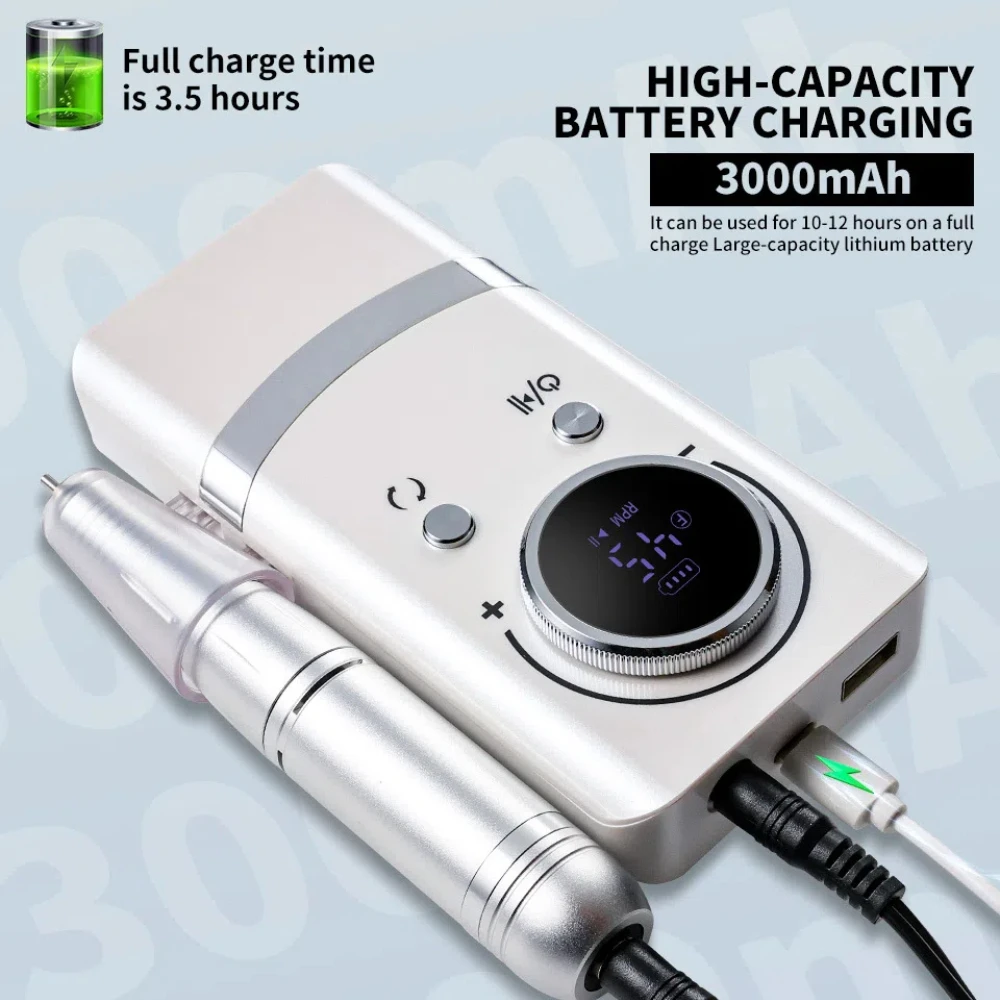 Perceuse à ongles Rechargeable sans fil 45000 tr/min, ponceuse de fraisage, broyeur de manucure, Kit de coupe de polisseuse à ongles