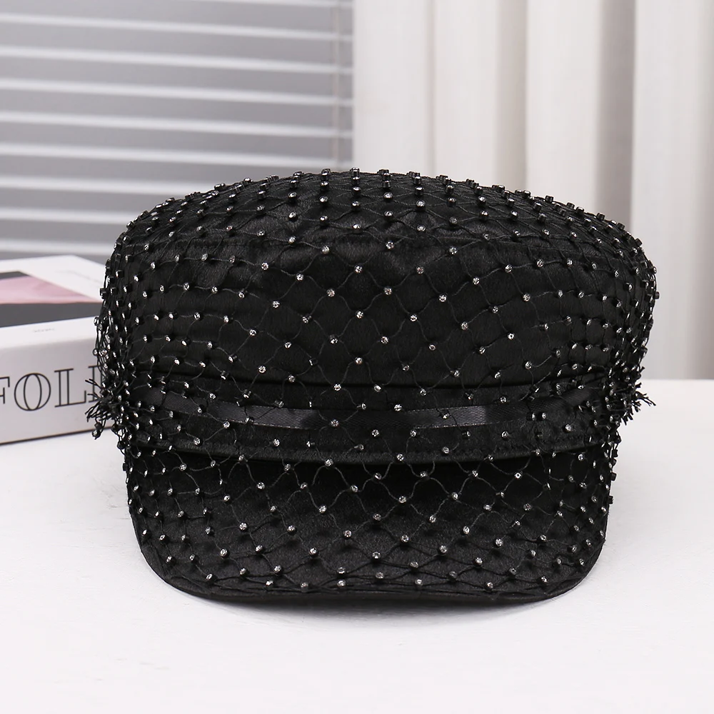 

Fashionable Solid Color Simple Rhinestone Embellished Casual Versatile Outdoor Travel Holiday Stroll Sunshade Flat Top Hat