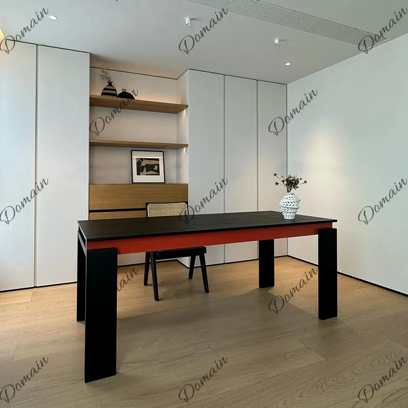 Italian Minimalist Solid Wood Tea Table Black Wabi-Sabi Design Ash Wood Long Desk Living Room Study Home Office