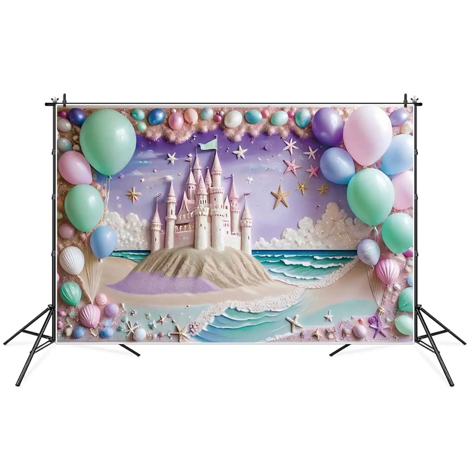 MOON.QG Candy Beach First Birthday Background Children'S Summer Castle Wall Fairy Backdrops Customized Party Photocall Props
