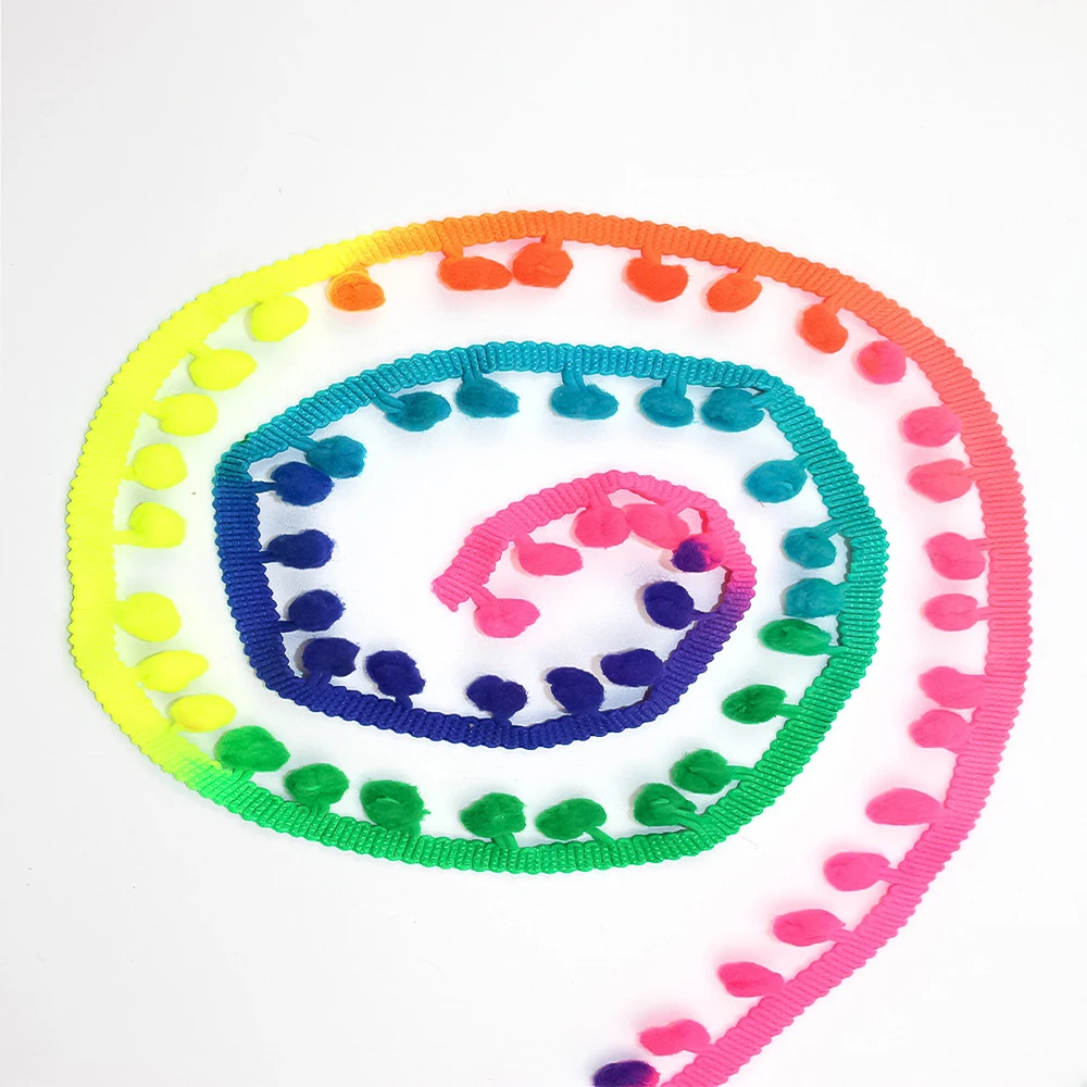 

Elastic Tassel Lace With Ombre Curtain Ribbon And Multicolored Pom Pom Trim For Clothing Accessory And Sewing Supplies