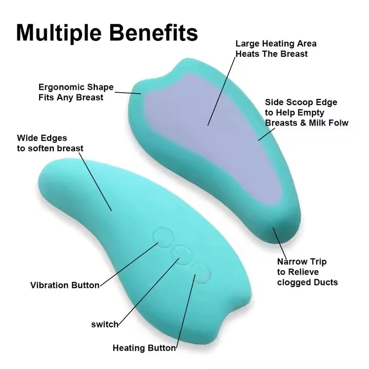 Dispositivo di massaggio per l'allattamento al seno con vibrazione riscaldante 2 in -1 dispositivo di massaggio per l'allattamento al seno con riscaldamento dei seni