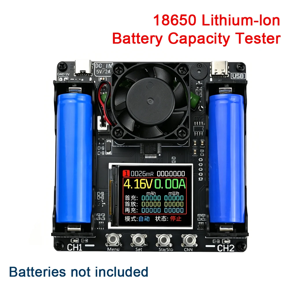 18650 Lithium Battery Capacity Tester Dual-Channel Electronic Load Tester Automatic Charge-Discharge Module with Buzzer Alarm
