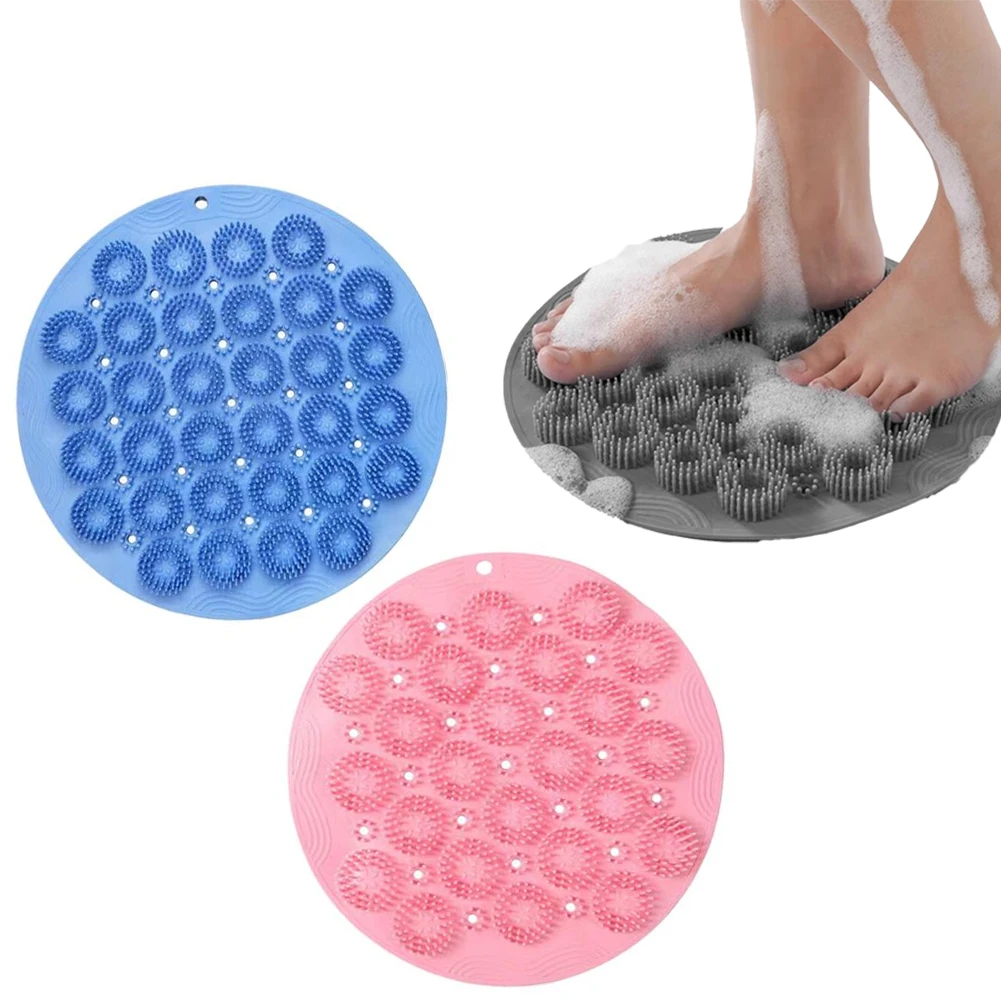 1pc Bathroom Use Silicone Non-slip Foot Basin Cleaning Pad with Suction Cup for Exfoliation Shower Foot And Back Massage Brush