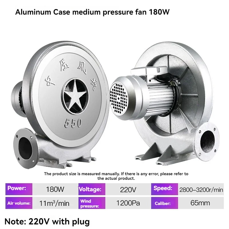 Aluminum Shell Centrifugal Medium Pressure Fan Low Noise High Power Blower Kitchen Stove Special Hair Dryer