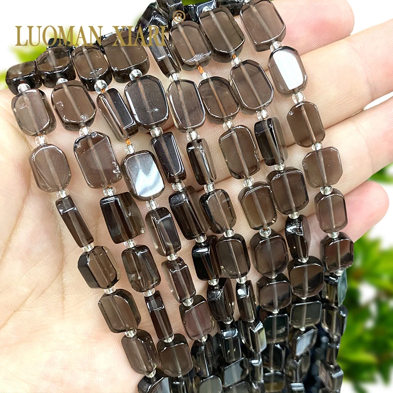 8x12MM Irregular Rectangle Natural Stone Smoky Quartz Gem Loose Spacer Beads for Jewelry Making Diy Bracelets  Accessories