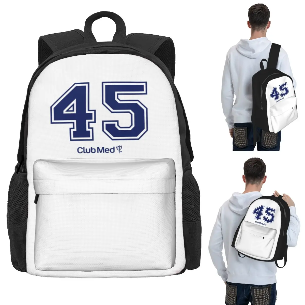 Number 45 Club Med Student Backpack School Bag Hiking Travel Daypack for Men Women Bookbag Shoulder Bags