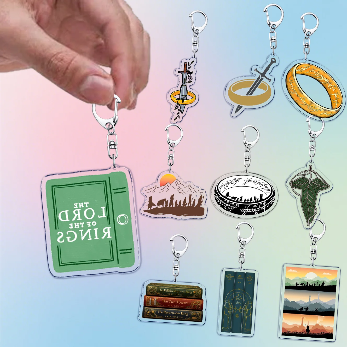 Popular Fantasy Rings Keychains Accessories Bag Charms Lotr Tolkien Gandalf Key Chain Ring Jewelry Fans Gifts