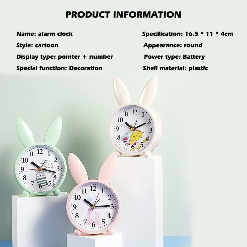 Cartoon Rabbit Alarm Clock Bedroom Bedside Decoration Simple Mute Small   Student   Gift